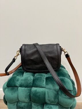 Coach Black Leather Crossbody with Brown Adjustable Strap